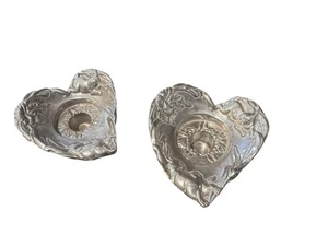 Set 2 Arthur Court Bunny Floral Heart Shaped Silver Candle Holder - Picture 1 of 8