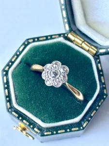 Antique Edwardian 18ct And Platinum Diamond Daisy Cluster Ring - Picture 1 of 11
