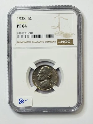 1938 5c Jefferson Nickel Proof NGC PF64 ** XKHXE1001 - Image 1 of 4