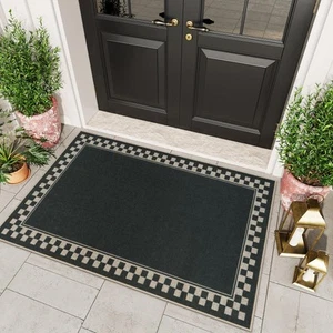 Easy Jute Outdoor Teppich 3x5 Waschbar Teppiche für Eingang, Karierte Bordüre Schwarz... - Bild 1 von 8