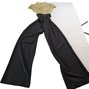 Premier Amour Jumpsuit Size 6 Black Gold Lace Formal Wide Leg NWT - Picture 1 of 13