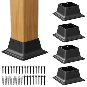 4x4 Post Base 5 Pcs Heavy Duty Steel Brackets Internal 3.6" x 3.6" Black Deck... - Picture 1 of 9