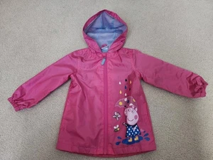 NWOT - Peppa Pig Girls Pink Raincoat Windbreaker Jacket Sz 5 w/ Hood & Zipper - Picture 1 of 7