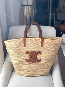 Celine Raffia Calfskin Triomphe Large Panier Tan - Picture 1 of 13