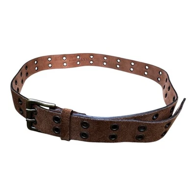 Cinto de couro vintage bronzeador Brn ilhós de metal fivela de pino Dbl 34-36" ajuste tamanho M Itália - Imagem 1 de 4