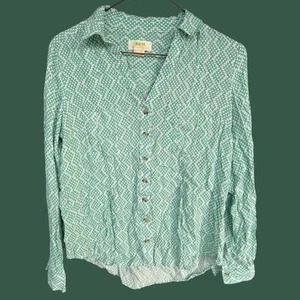 Maeve Anthropologie Womens Button Down Long Sleeve Top Green Collared US Sz 6 - Picture 1 of 4