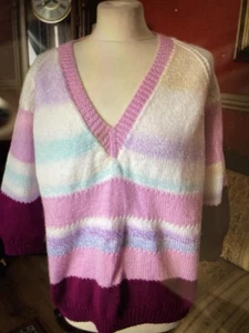 Jersey tejido a mano grueso suave cálido Pit2pit 23 pulgadas rosa púrpura rayas retro💗💜 - Imagen 1 de 6