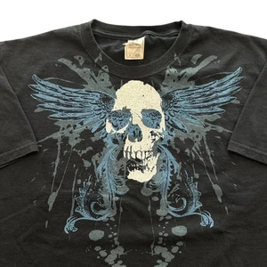 Camicia Vintage Y2k Cyber Goth Teschio e Ali Grafica Taglia Large Alt Skater Grunge - Foto 1 di 6