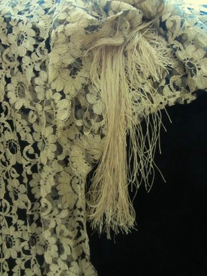Black and Gold Lace Shawl - overall length 98" including 2 fringes of 12" each - Image 1 of 4