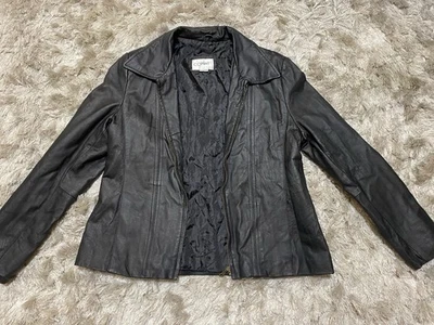 Chaqueta Comint Negra Cuero Genuino con Cremallera Talla Grande ¡Excelente Estado! Foto 1 de 3