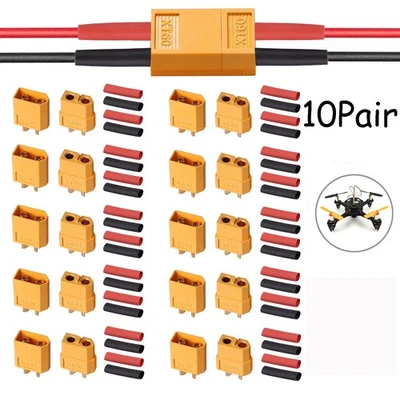 20 Stück 10 Paare XT60 Goldstecker Lipo Akku Stecker Buchse + Schrumpfschlauch - Bild 1 von 4
