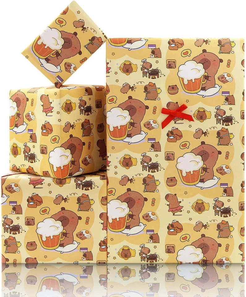 Capybara 儿童女孩男孩包装纸可爱 Capybaras 礼品包装纸 fo — 第 1/4 张图片