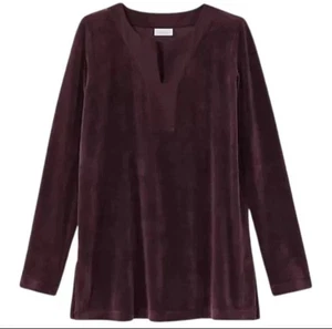 J. Jill Women Size Large Pinot Purple Velvet V-Neck Pullover Tunic Top NEW NWT - Picture 1 of 7