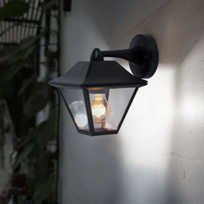 Laterne Wandlampe Wandleuchte Balkon Landhaus schwarz IP44 Glas E27 Höhe 22,5cm - Bild 1 von 4