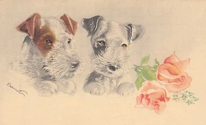Hunde, Terrier, Rosen, sign. Künstlerkarte, ca. 30er Jahre - Picture 1 of 1