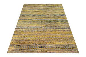 8'x10' Hand Made Wool Sari Sari Silk Grey/Yellow Oriental Rug Carpet Modern13668