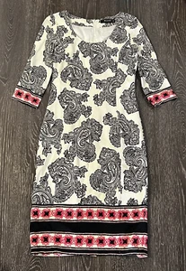 Etro Sheath Dress 42 Paisley Medium 6 Cream Ivory Black Viscose Blend - Picture 1 of 4