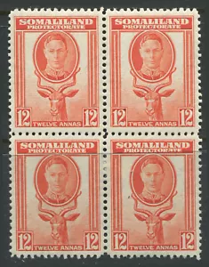 Somaliland Protectorate KGVI 1938 12 annas orange block of 4 mint o.g. - Picture 1 of 1