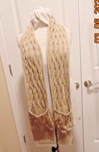 Calvin Klein Cable Knit Scarf with Pockets Almond A2KS1354 - 74"L x 7"W - Picture 1 of 3