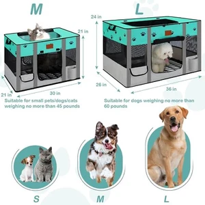 Portable Dog Playpen, Cat Playpen, Portable Pet Kennel -Green- Large Size Pet - Picture 1 of 7