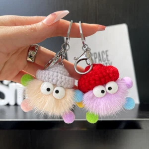 Cute Real Mink Fur Monster Keychain Toys Kid Gift Keyring Bag Car Phone Pendant - Picture 1 of 15