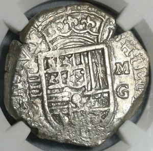 1597-MG NGC AU 55 Spain 4 Reales Philip II Granada Cob Silver Coin (20010501C) - Picture 1 of 7