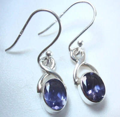Faceted Iolite Oval 925 Sterling Silver Dangle Earrings Small - Image 1 of 4