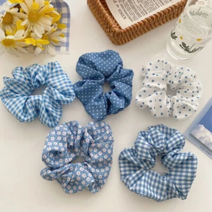 Women Girl Hair Scrunchies Blue Series Elastic Hair Bands Hair Ring Rope Ties - Picture 1 of 38