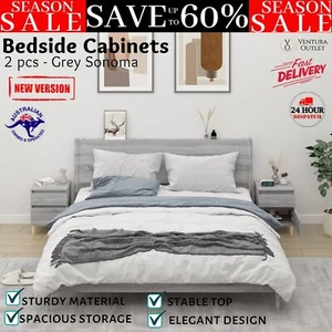 2x Bedside Cabinet Nightstand Bedside Table Storage Grey Sonoma Drawer - vidaXL - Picture 1 of 11