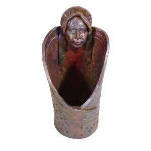 Raku Keramik Indianer im Gewand Skulptur Säule Votivkerze Deckel Halter - Bild 1 von 5