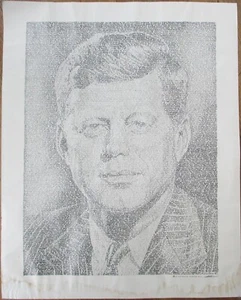 JFK Portrait US Constitution Text Art 1965 A Santana R John F Kennedy Poster - Bild 1 von 2
