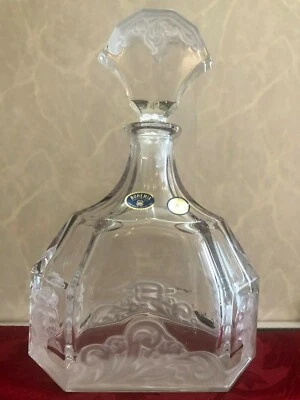 Bohemia Frosted Clear Lead Crystal Glass Whyskey Liquor Decanter Bottle New 750 - Image 1 of 4