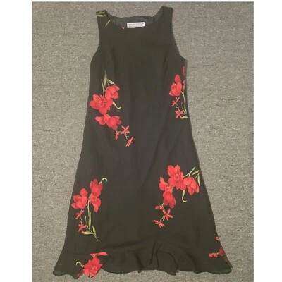 Vestido Jessica Howard floral sem mangas babado bainha preto tamanho 10 - Imagem 1 de 3