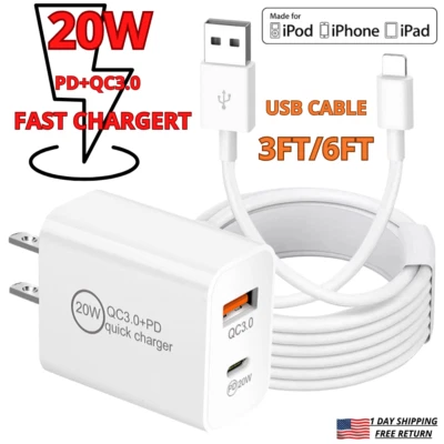For iPhone 14 13 12 11 Pro Max iPad 20W Fast Charger USB-C PD Power Adapter Lot - Image 1 of 4