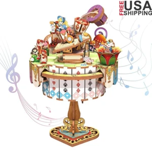 Wooden Music Box Puzzle DIY Kit 3D Alice's Tea Party Musical Crafts Model New - Picture 1 of 12