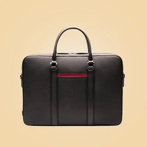 Classy Black Leather Deluxe Laptop Briefcase Bag - Picture 1 of 6