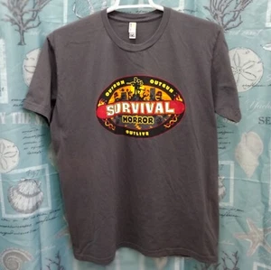 SURVIVAL HORROR Outrun ~ Outgun ~ Outlive Survivor Zombie Parody T-Shirt Size XL - Picture 1 of 10