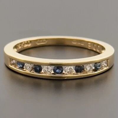 Anillo de eternidad de diamantes y zafiros de oro amarillo de 18 quilates talla N con sello Foto 1 de 4