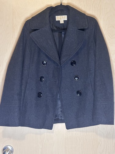 Cappotto Pea Donna Taglia Small Michael Kors Miscela Lana Nera Doppio Petto