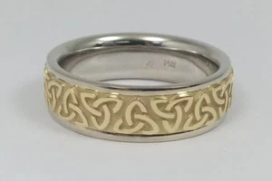 7mm Two Tone Trinity Celtic Knot Wedding Ring  - Picture 1 of 6