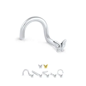 White Gold Yellow Gold Nose Ring Stud Screw L Bend Bone Butterfly 22G 20G 18G - Picture 1 of 1