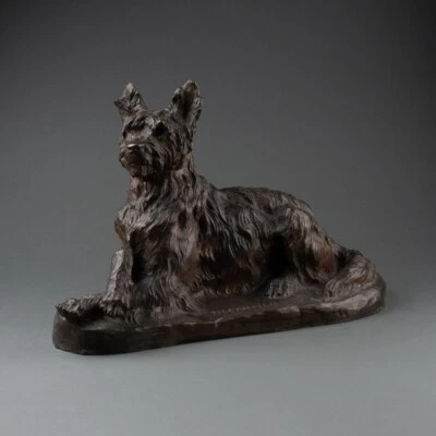 Thomas François CARTIER (1879-1936) "Briard Assis", Bronze Patiné, début 20ème - Photo 1/4