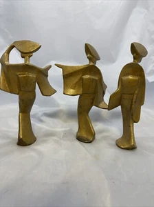 Trio vergoldete Gusseisen Statuen ~ MCM japanische Bon Odori Tänzer Geishas Vintage - Bild 1 von 13