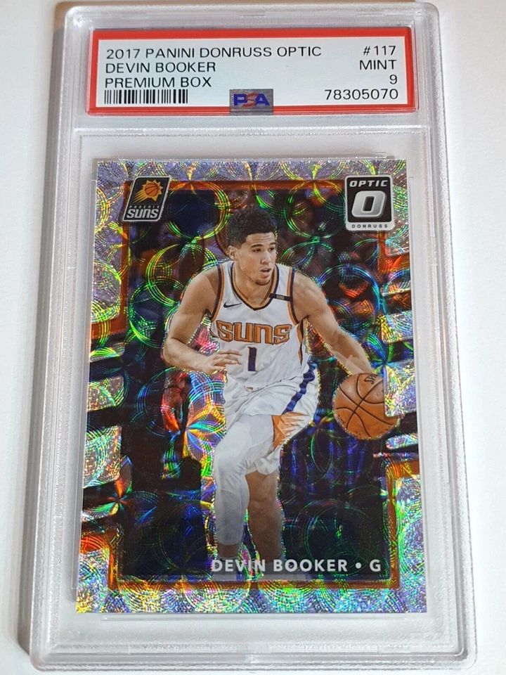 2017 Donruss Optic Devin Booker #117 PREMIUM BOX /249 Prizm - PSA 9 (POP 1) - Imagem 1 de 3