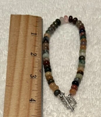 Multi Gemstone Rondelle bracelet w/Silvertone cube beads & Toggle Handmade NEW - Image 1 of 2