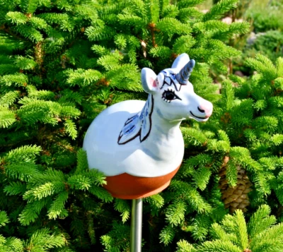 Bola de Jardín Cerámica Decoración Estatua Unicornio Blanco H20cm Midene Hecha a Mano Foto 1 de 4