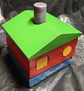 Vintage 1960 Playskool Puzzle House 7 Piece Stacking Wood Building Blocks - Picture 1 of 7