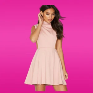 BNWT Womens AQ/AQ Sorah High Neck Mini Dress Pale Pink Open Side UK 8 RRP £159 - Picture 1 of 12