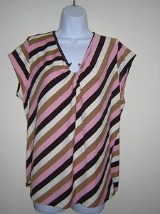 CAREN SPORT KNIT SHIRT TOP PINK BROWN SADDLE CREAM PLUS SIZE 3X EUC! - Picture 1 of 3