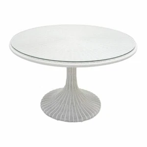 SHIRAN HAMPTONS ROUND RATTAN DINING TABLE/TEMPERED GLASS TOP WHITE DIA: 120M - Picture 1 of 2